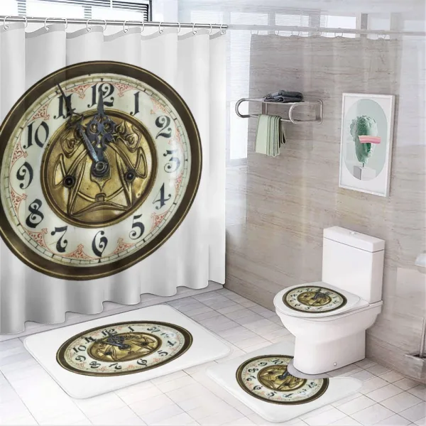 Antique Clock with Face on a shower curtain