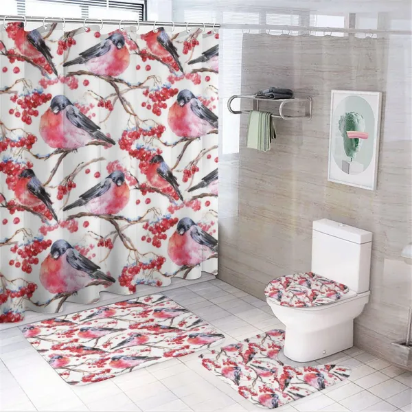 Birds Branches Berries on a shower curtain
