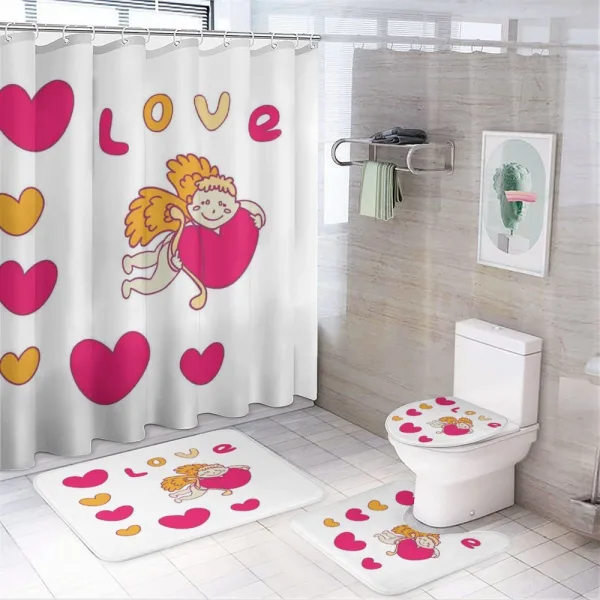 Cartoon Cupid Hugs a Heart on a shower curtain