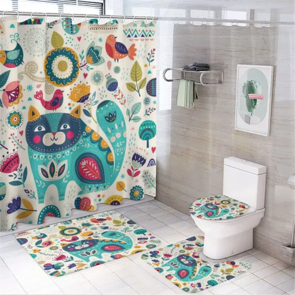 Cat with Birds on a shower curtain