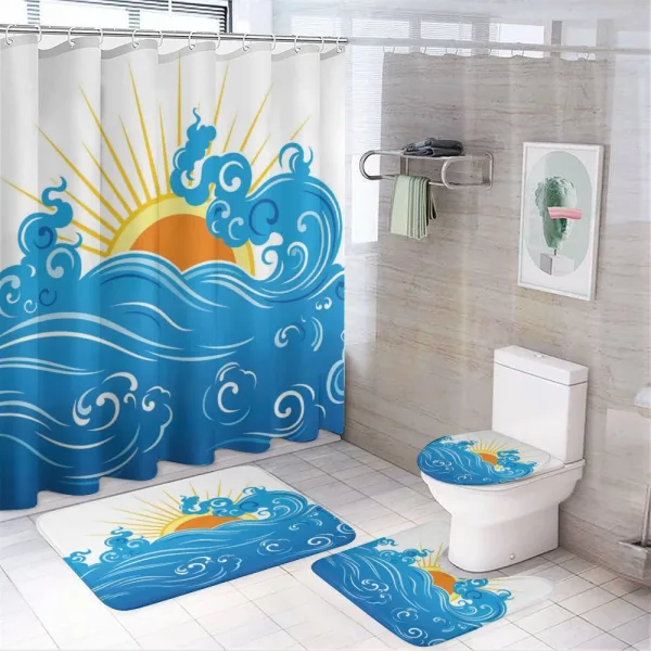 Curved Ocean Waves Sun on a shower curtain
