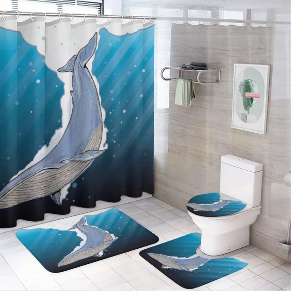 Ocean Whale Fish Swims on a shower curtain