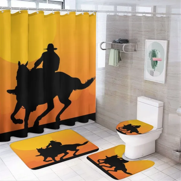 Silhouette of a Lone Rider on a shower curtain