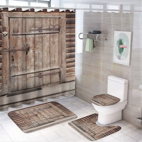 Timber Door Log House on a shower curtain