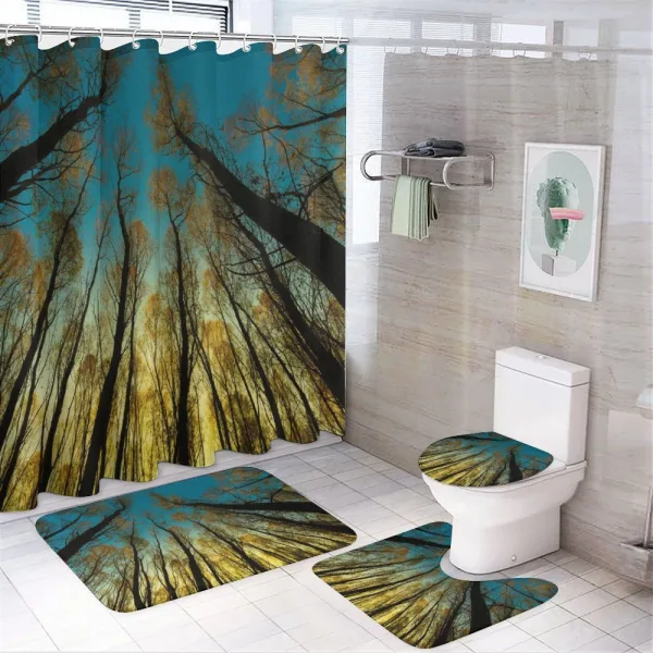 Trees Sunrise Pastoral on a shower curtain