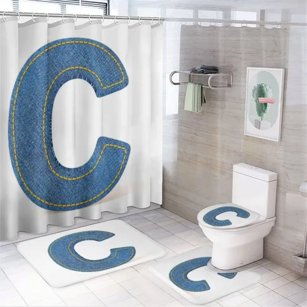 Writing Systems Denim on a shower curtain