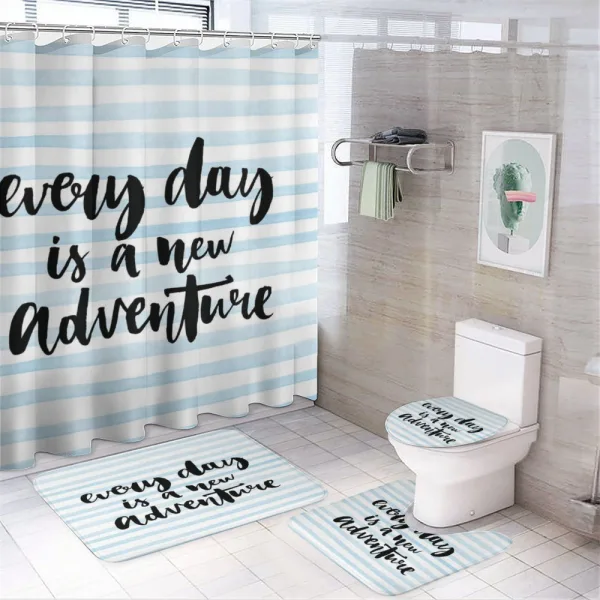 Adventure Text on a shower curtain