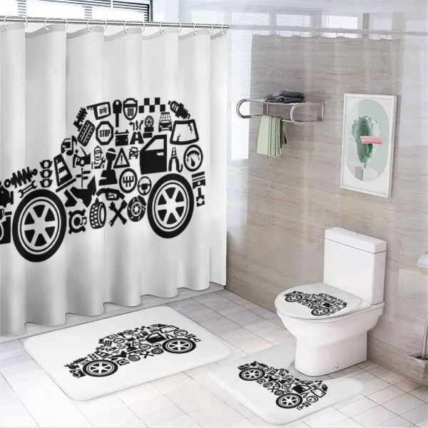 Car Shape Pictograms on a shower curtain