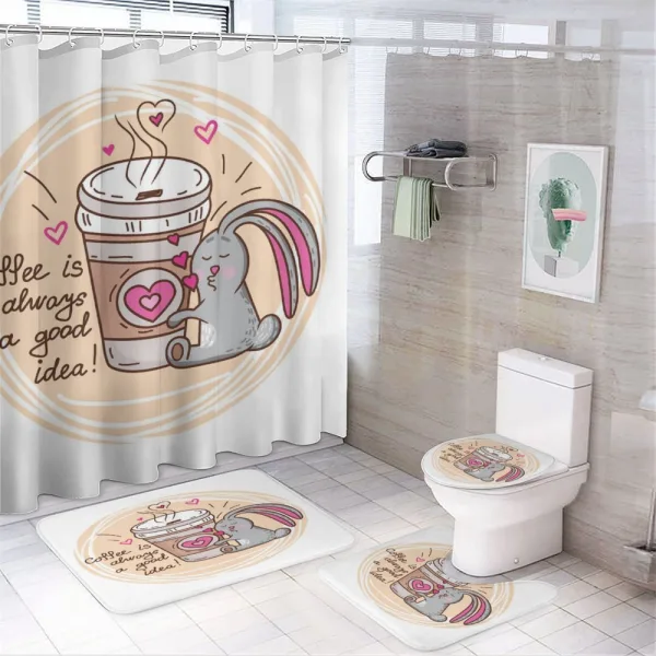 Coffee Lover Rabbit Words on a shower curtain