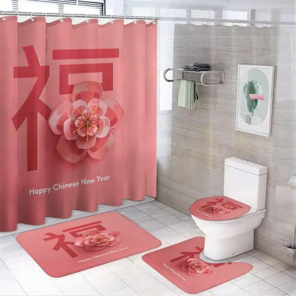 Flower and Words on a shower curtain