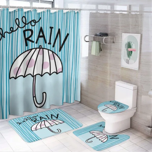 Hello Rain Wording Umbrella on a shower curtain