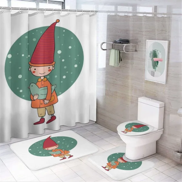 Little Boy Holding a Bird on a shower curtain
