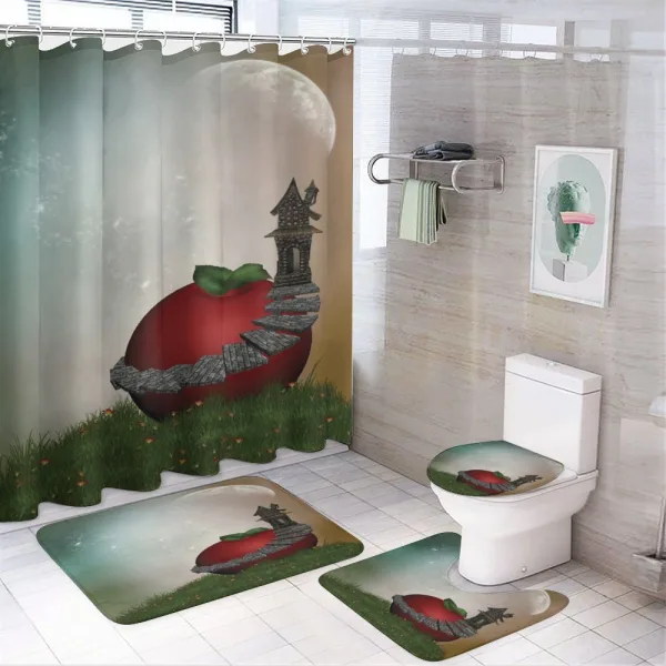 Magic Apple with House on a shower curtain