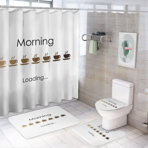 Morning Loading Coffee Cups on a shower curtain