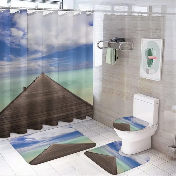 Peaceful View Long Jetty Ocean on a shower curtain