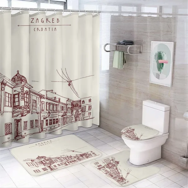 Vintage Hand Drawn Zagreb on a shower curtain