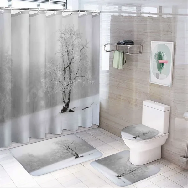 Winter Snowy Forest Cold on a shower curtain
