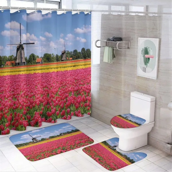 European Fresh Tulips on a shower curtain