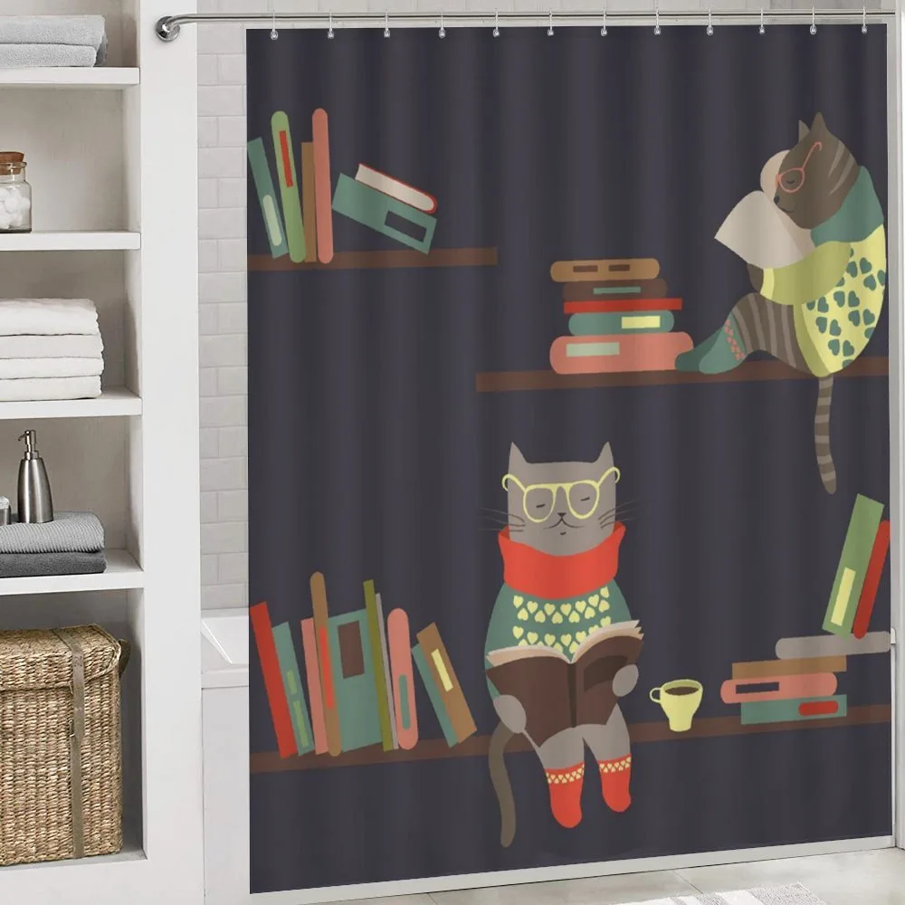 Funny Bookshelf Cat Reading — Detail 4