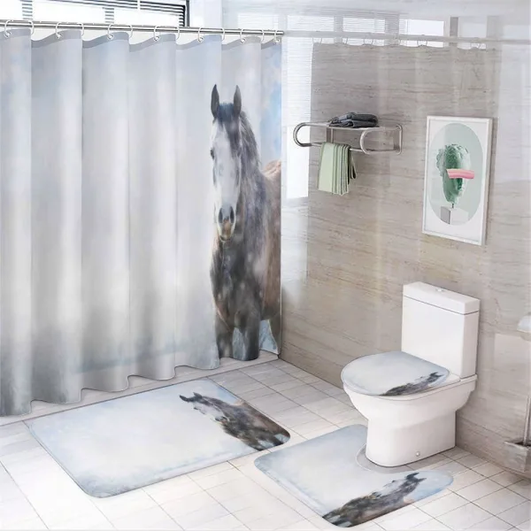 Grey Horse Snow Scenery on a shower curtain