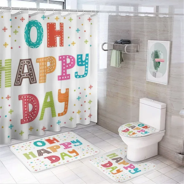 Happy Day Words on a shower curtain