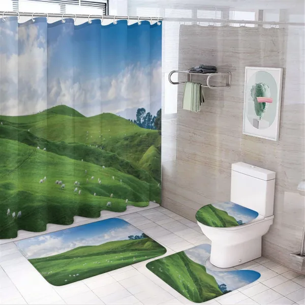 Sheep and Blue Sky on a shower curtain
