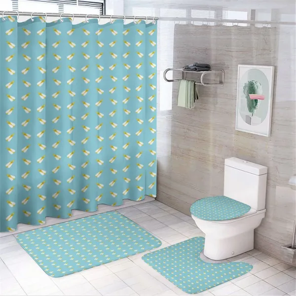 Striped Buzzing Flies on a shower curtain