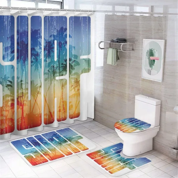 Surf Retro Letters Palms on a shower curtain