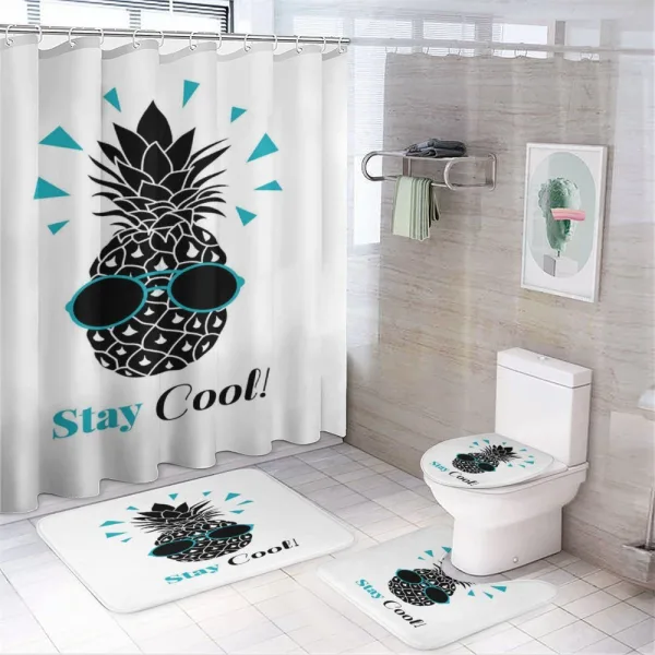 Words and Pineapple Print on a shower curtain