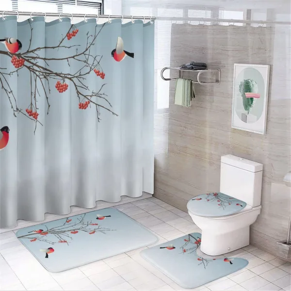 Bullfinch Birds Branches on a shower curtain