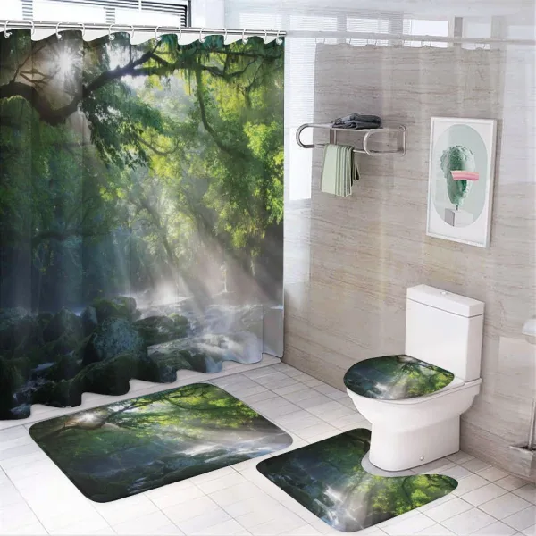 Jungle Sunlight Trees on a shower curtain