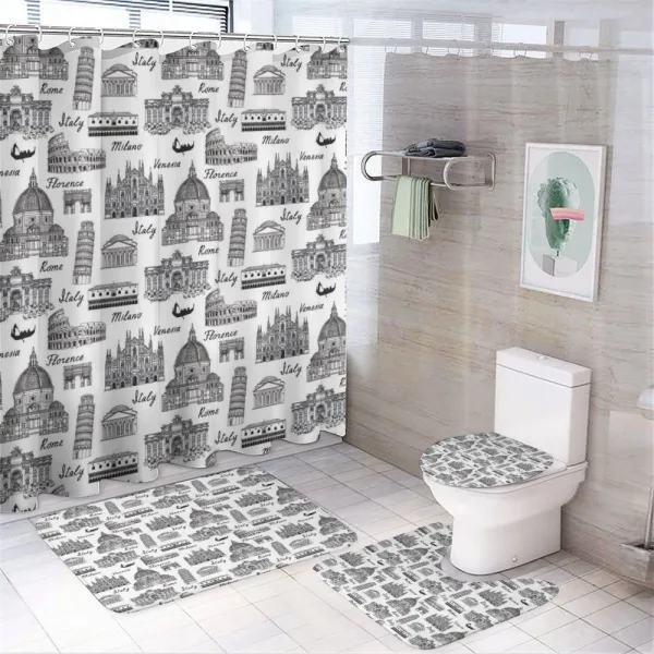 Monochrome Sketch Italy on a shower curtain