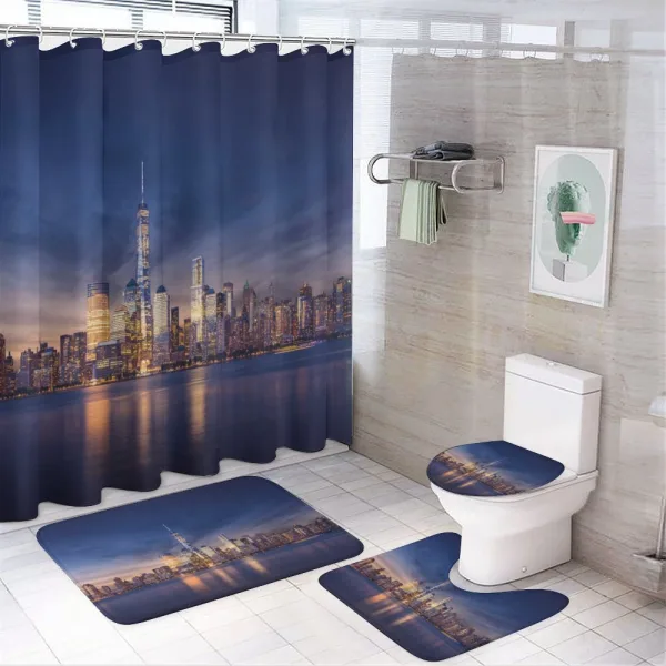 New York Skyline Evening on a shower curtain