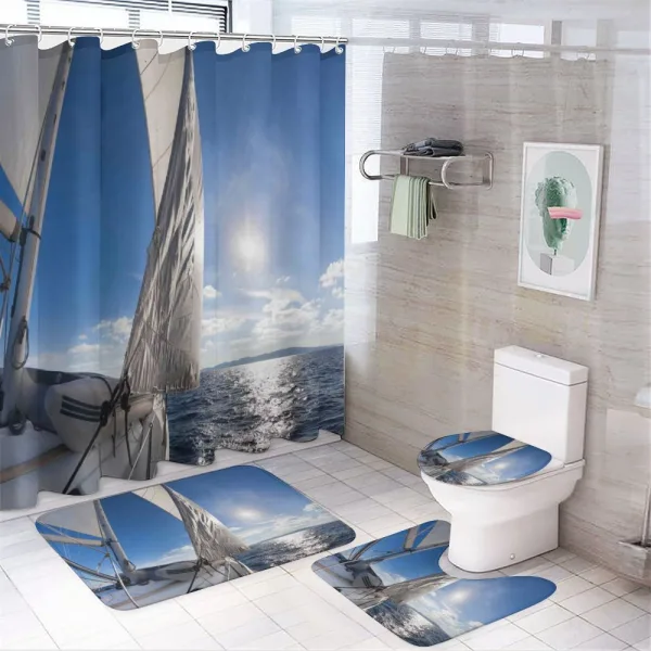 Sailing Boat in Sea on a shower curtain