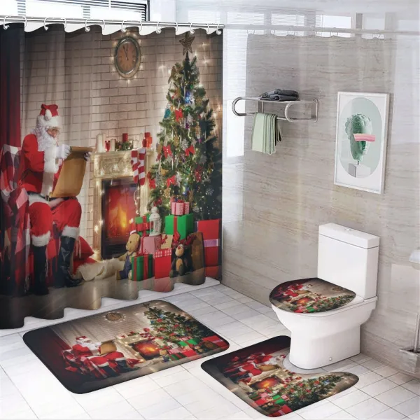 Santa Reading Letter Home on a shower curtain