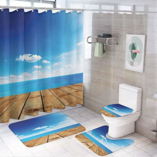 Seascape Cloudy Beach on a shower curtain