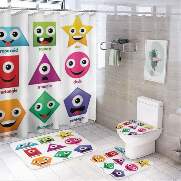 Shapes with Funny Faces on a shower curtain