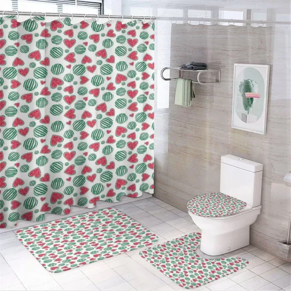 Watermelon Fruit Heart Slices on a shower curtain