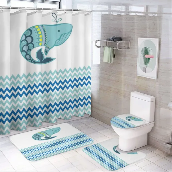 Whale with Zig Zag Pattern on a shower curtain