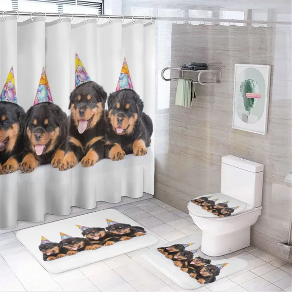 Birthday Dogs Hats on a shower curtain
