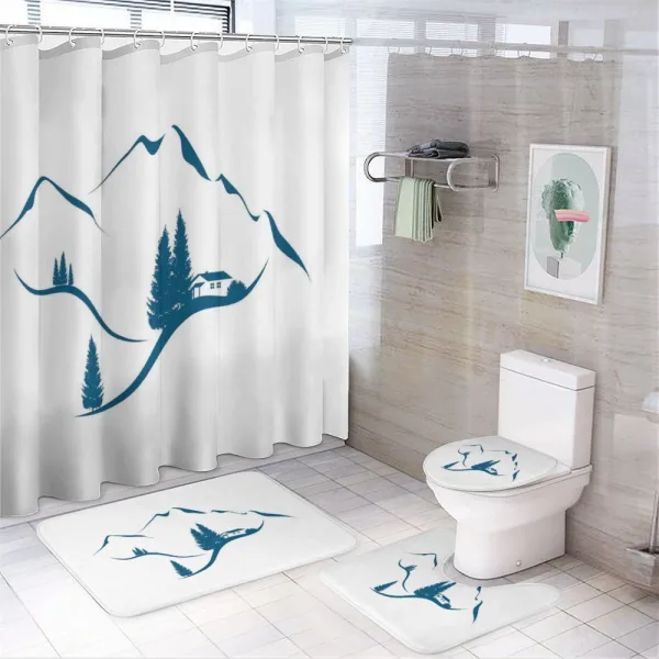 Chalet and Fir Trees on a shower curtain