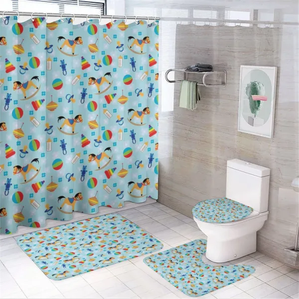 Colorful Cartoon Toys on a shower curtain