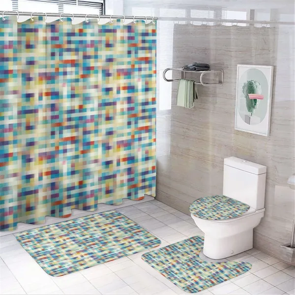 Colorful Low Poly Squares on a shower curtain