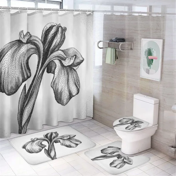 Dotwork Style Lily Bloom on a shower curtain