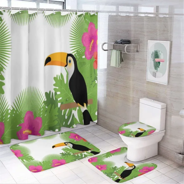 Exotic Plants and Bird on a shower curtain
