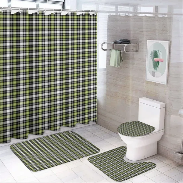 Green and Black Tartan on a shower curtain