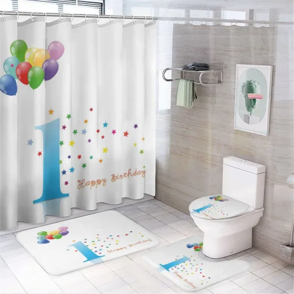 Kids First Birthday on a shower curtain