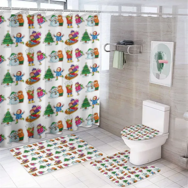 Kids in Seasonal Clothes on a shower curtain