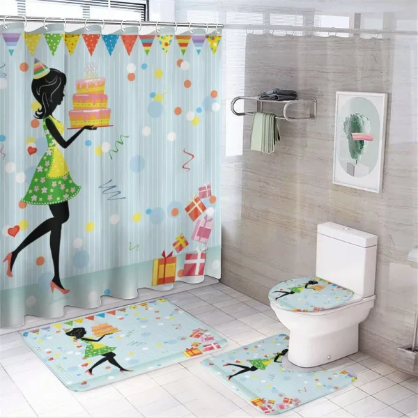 Mother with Cake Cartoon on a shower curtain