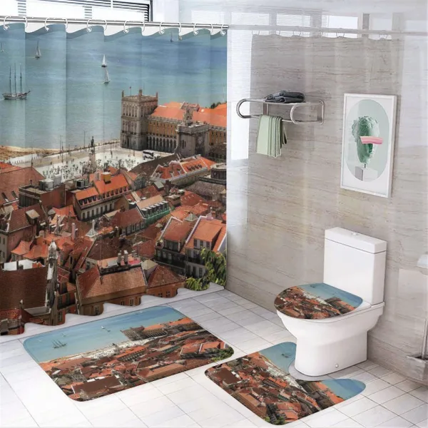 Nostalgic Lisbon City on a shower curtain